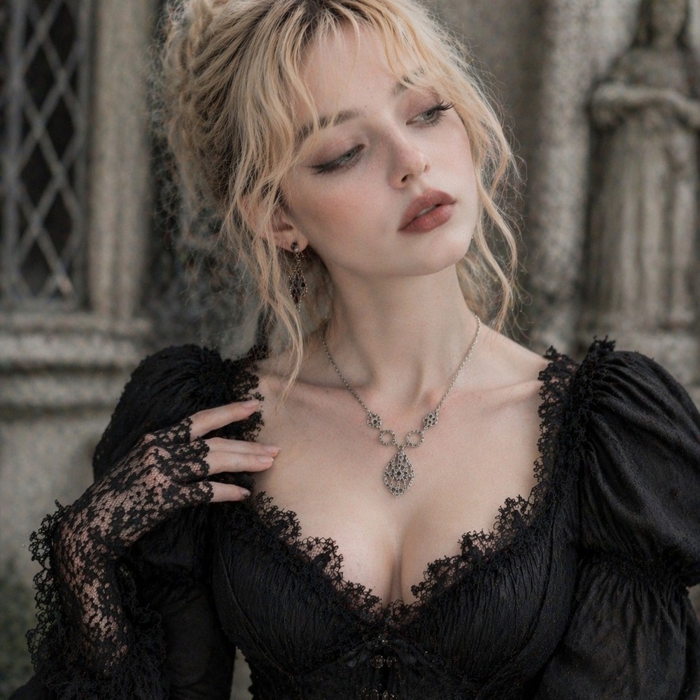 Vintage Silver Filigree‎ Marcasite Drop Necklace Victorian Gothic Jewelry